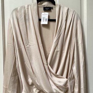 Vici tan, beige textured draped blouse, top, size large